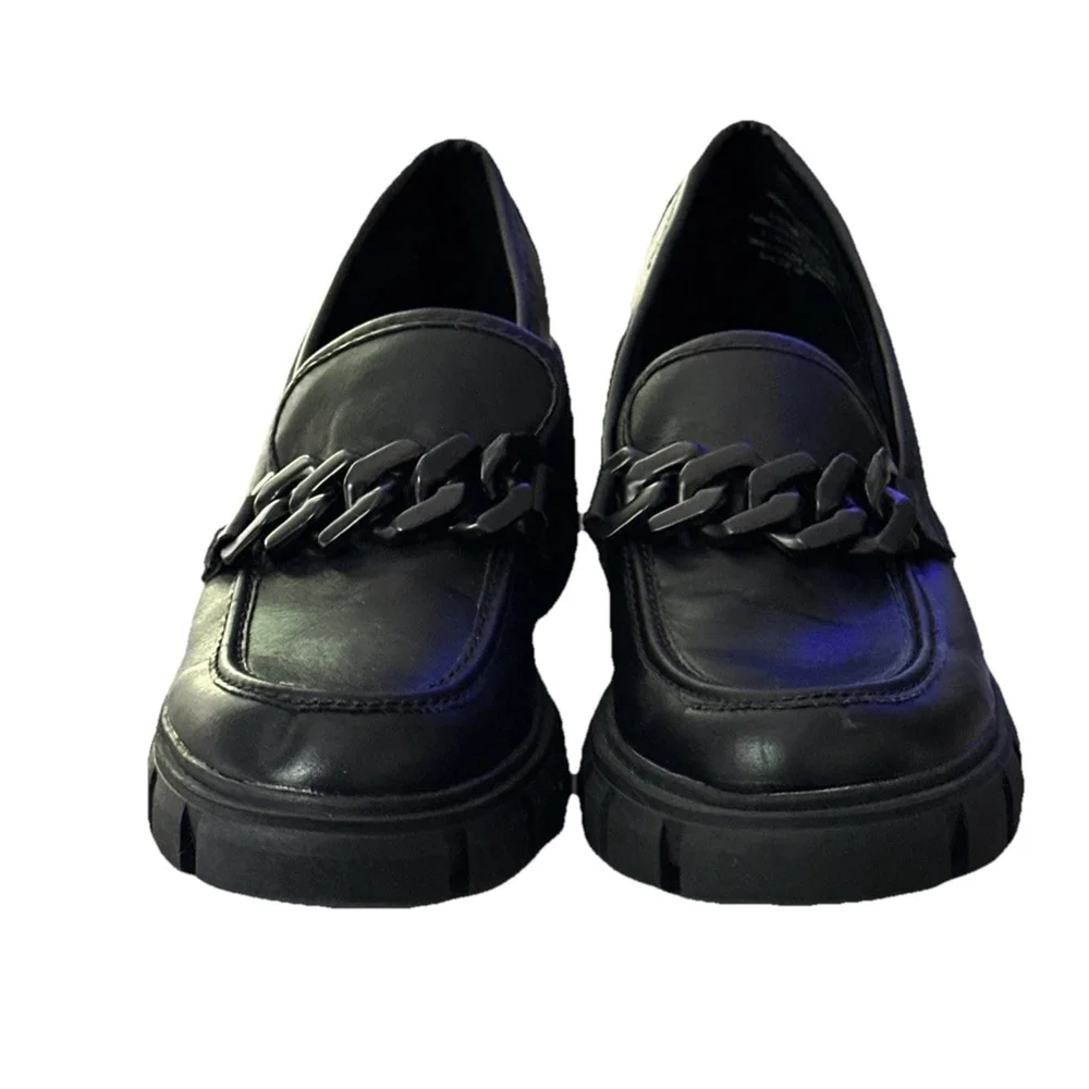 Madden Girl Y2K Hoxton Black Chunky Platform Loafers Size 8.5 M Chain Goth 2000s